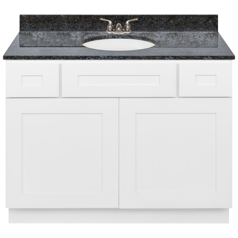 White Bathroom Vanity 42", Blue Butterfly Granite Top, Faucet LB3B BB434-42AW-3B