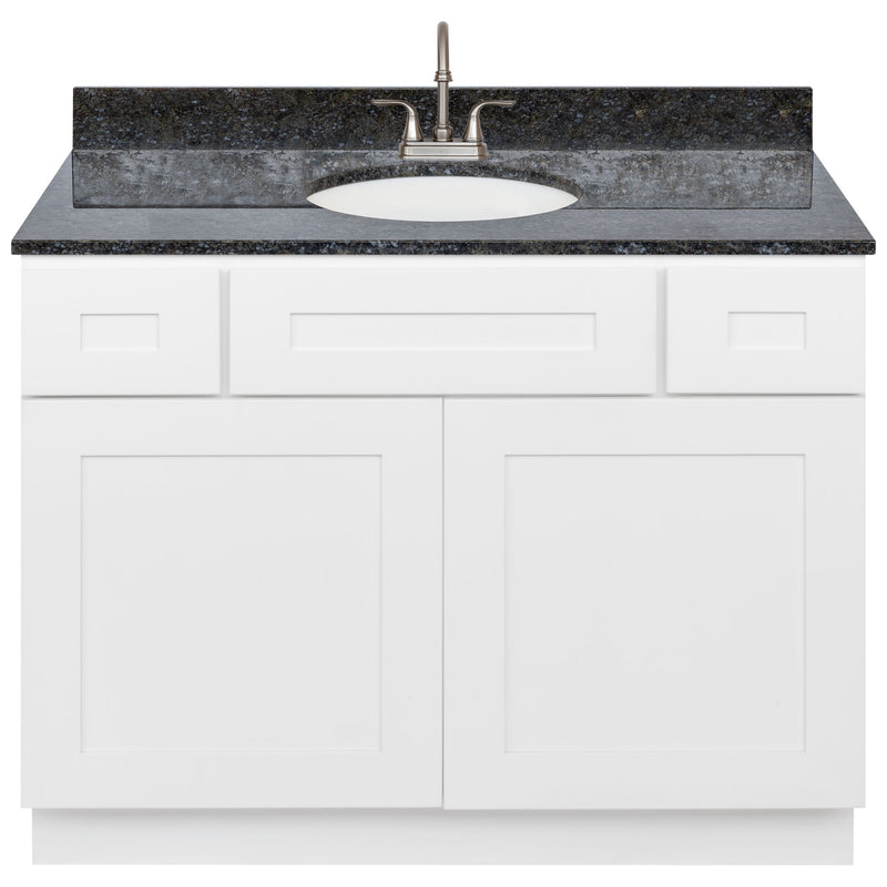 White Bathroom Vanity 42", Blue Butterfly Granite Top, Faucet LB6B BB434-42AW-6B