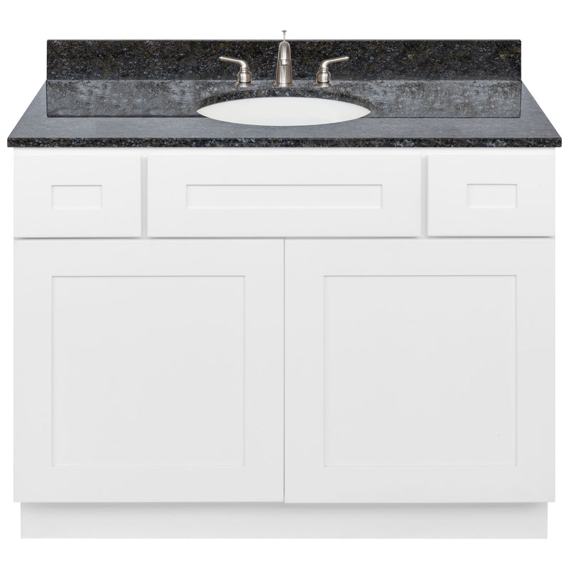 White Bathroom Vanity 42", Blue Butterfly Granite Top, Faucet LB4B BB438-42AW-4B