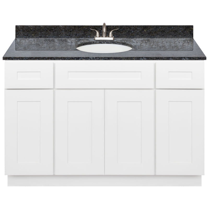 White Bathroom Vanity 48", Blue Butterfly Granite Top, Faucet LB5B BB494-48AW-5B