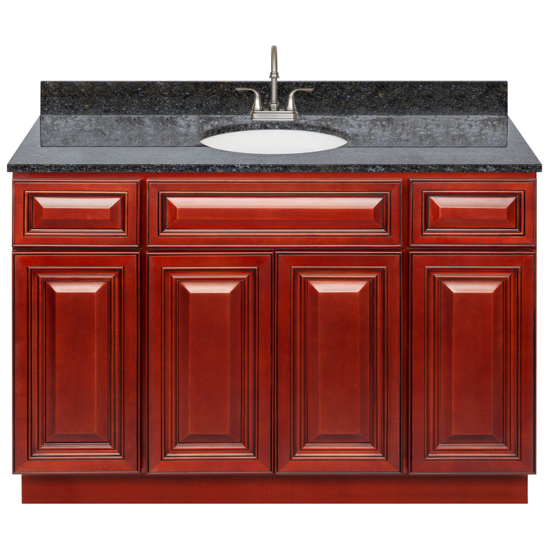 Cherry Bathroom Vanity 48", Blue Butterfly Granite Top, Faucet LB6B BB494-48CH-6B