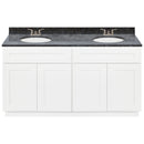 White Double Bathroom Vanity 60", Blue Butterfly Granite Top, Faucet LB3B BB614-60AW-3B