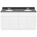 White Double Bathroom Vanity 60", Blue Butterfly Granite Top, Faucet LB5B BB614-60AW-5B