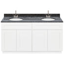 White Double Bathroom Vanity 60", Blue Butterfly Granite Top, Faucet LB6B BB614-60AW-6B