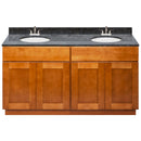 Brown Double Bathroom Vanity 60", Blue Butterfly Granite Top, Faucet LB5B BB614-60NP-5B