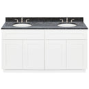 White Double Bathroom Vanity 60", Blue Butterfly Granite Top, Faucet LB4B BB618-60AW-4B