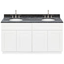 White Double Bathroom Vanity 60", Blue Butterfly Granite Top, Faucet LB7B BB618-60AW-7B