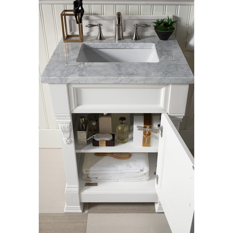 James Martin Brookfield 26" Bright White Single Vanity with 3 cm Carrara Marble Top 147-V26-BW-3CAR