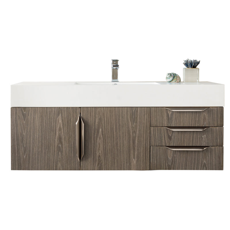 James Martin Mercer Island 48" Single Vanity Ash Gray with Glossy White Composite Top 389-V48-AGR-A-GW