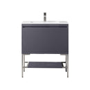 James Martin Milan 31.5" Single Vanity Cabinet Modern Grey Glossy Brushed Nickel with Glossy White Composite Top 801V31.5MGGBNKGW
