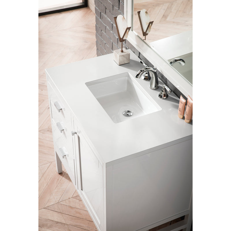 James Martin Addison 36" Single Vanity Cabinet Glossy White with 3 cm Classic White Quartz Top E444-V36-GW-3CLW