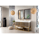 James Martin Columbia 59" Double Vanity Ash Gray Radiant Gold with Glossy White Composite Top 388-V59D-AGR-RG-GW