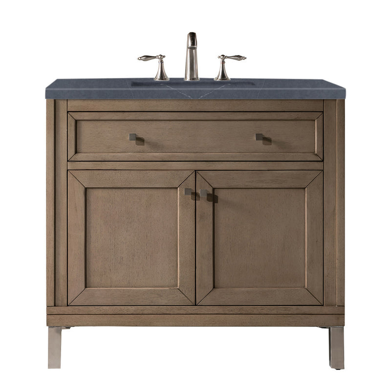 James Martin Chicago 36" Single Vanity Whitewashed Walnut with 3 cm Charcoal Soapstone Quartz Top 305-V36-WWW-3CSP