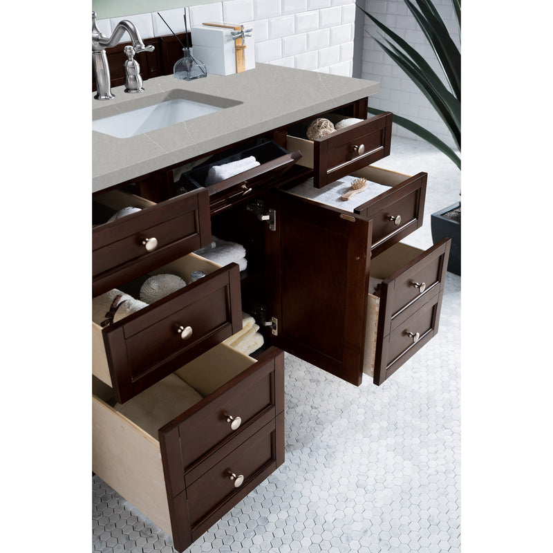 James Martin Brittany 48" Burnished Mahogany Single Vanity with 3 cm Eternal Serena Quartz Top 650-V48-BNM-3ESR