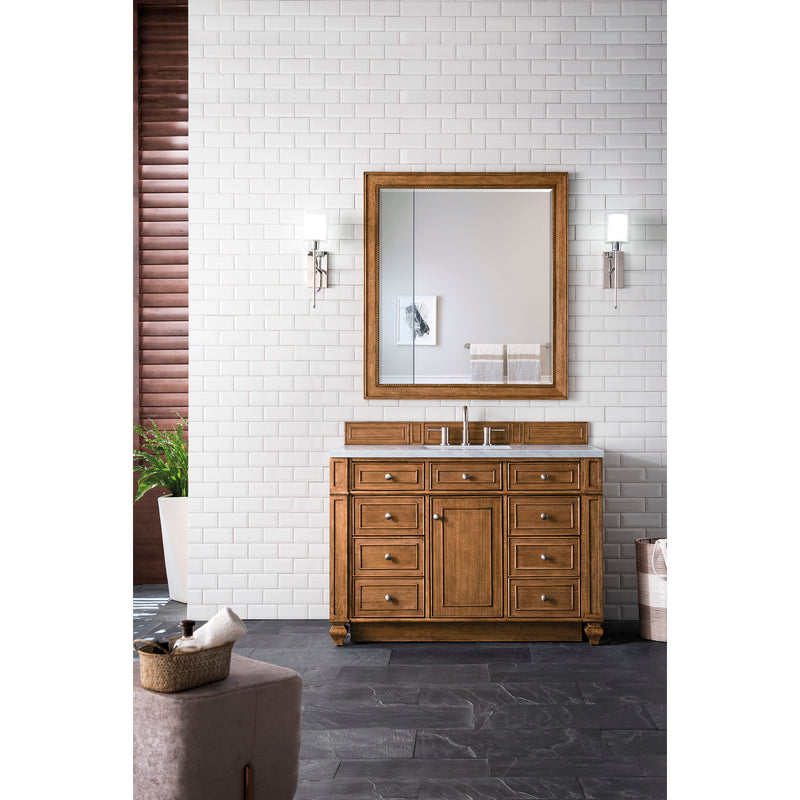 James Martin Bristol 48" Single Vanity Saddle Brown with 3 cm Eternal Jasmine Pearl Quartz Top 157-V48-SBR-3EJP