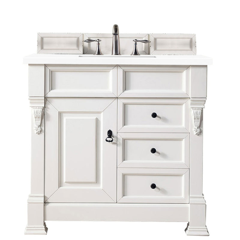 James Martin Brookfield 36" Bright White Single Vanity with 3 cm Classic White Quartz Top 147-V36-BW-3CLW