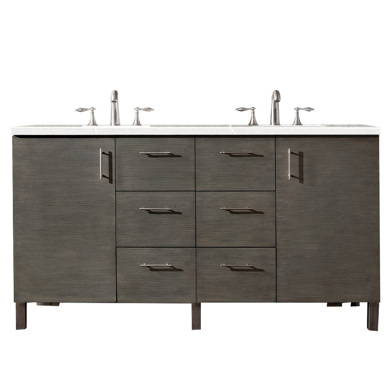 James Martin Metropolitan 60" Double Vanity Silver Oak with 3 cm Eternal Serena Quartz Top 850-V60D-SOK-3ESR