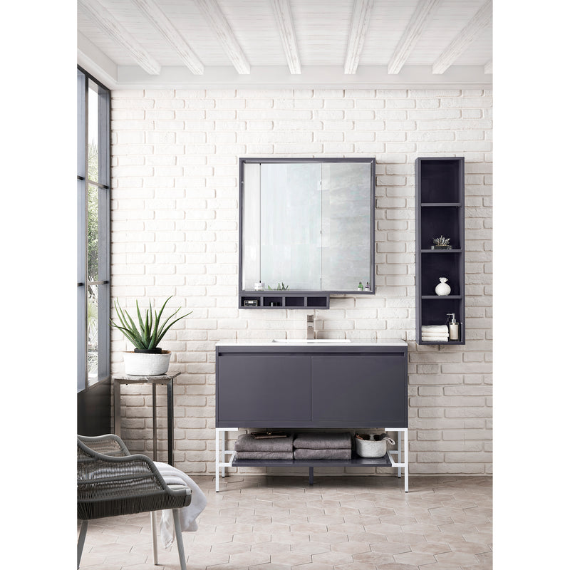 James Martin Milan 47.3" Single Vanity Cabinet Modern Gray Glossy Glossy White with Glossy White Composite Top 801V47.3MGGGWGW