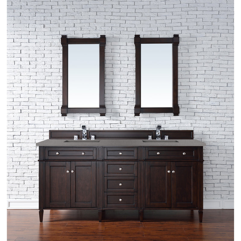 James Martin Brittany 72" Burnished Mahogany Double Vanity with 3 cm Gray Expo Quartz Top 650-V72-BNM-3GEX