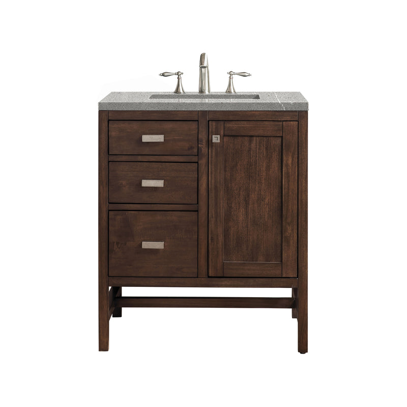 James Martin Addison 30" Single Vanity Cabinet Mid Century Acacia with 3 cm Eternal Serena Quartz Top E444-V30-MCA-3ESR