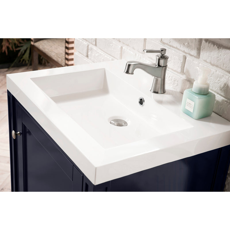 James Martin Britannia 24" Single Vanity Cabinet Navy Blue with White Glossy Resin Countertop E652-V24-NVB-WG