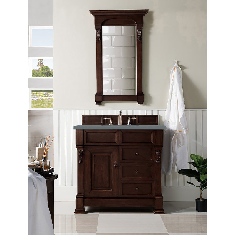 James Martin Brookfield 36" Burnished Mahogany Single Vanity with 3 cm Cala Blue Quartz Top 147-114-5566-3CBL