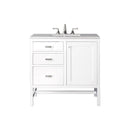 James Martin Addison 36" Single Vanity Cabinet Glossy White with 3 cm Eternal Jasmine Pearl Quartz Top E444-V36-GW-3EJP