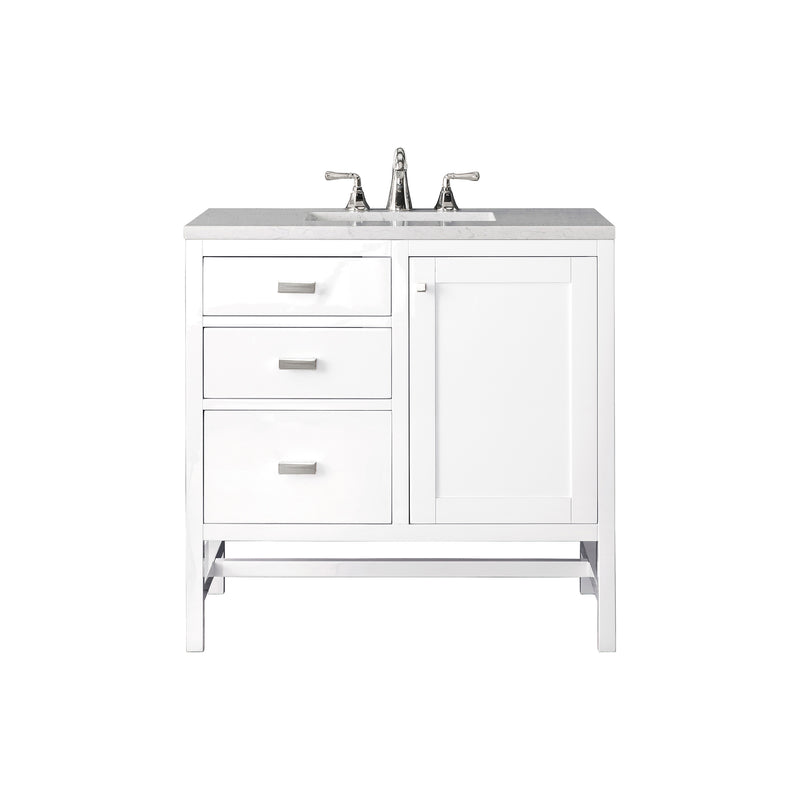 James Martin Addison 36" Single Vanity Cabinet Glossy White with 3 cm Eternal Jasmine Pearl Quartz Top E444-V36-GW-3EJP