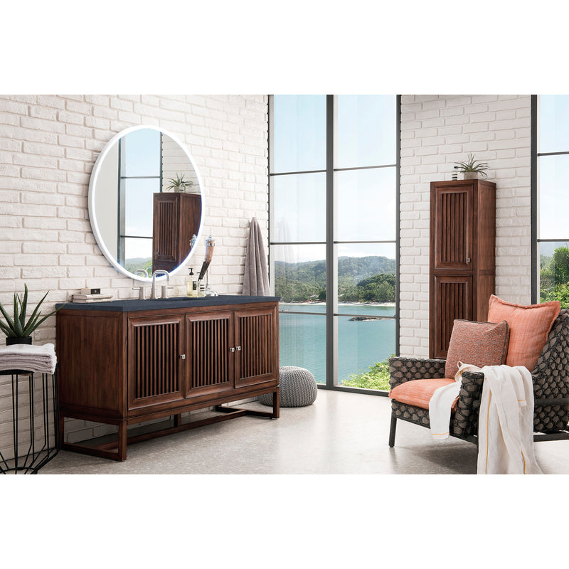 James Martin Athens 60" Single Vanity Cabinet Mid Century Acacia with 3 cm Charcoal Soapstone Quartz Top E645-V60S-MCA-3CSP