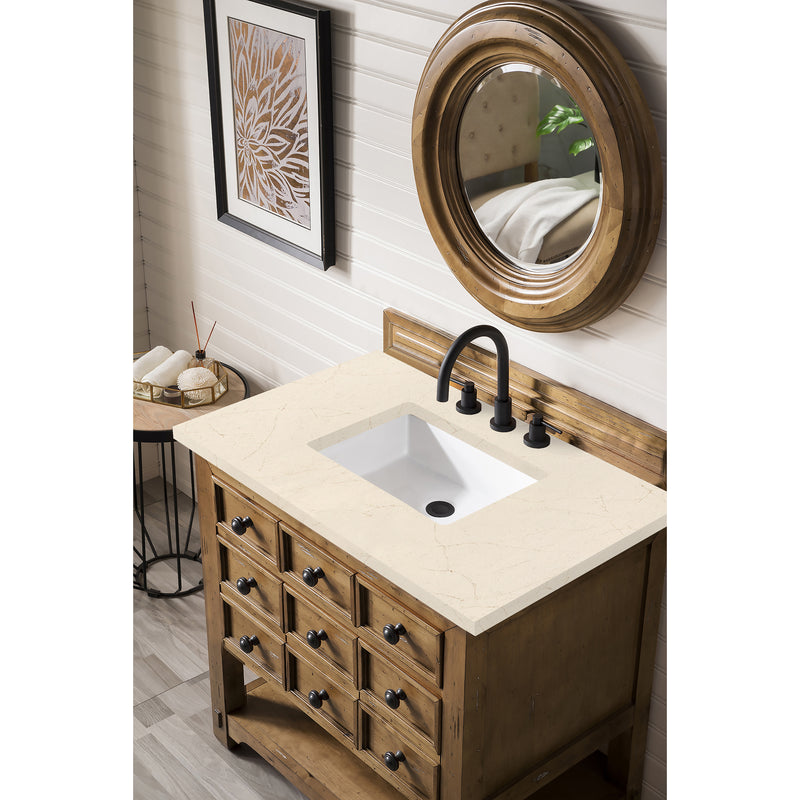 James Martin Malibu 36" Single Vanity Cabinet Honey Alder with 3 cm Eternal Marfil Quartz Top 500-V36-HON-3EMR