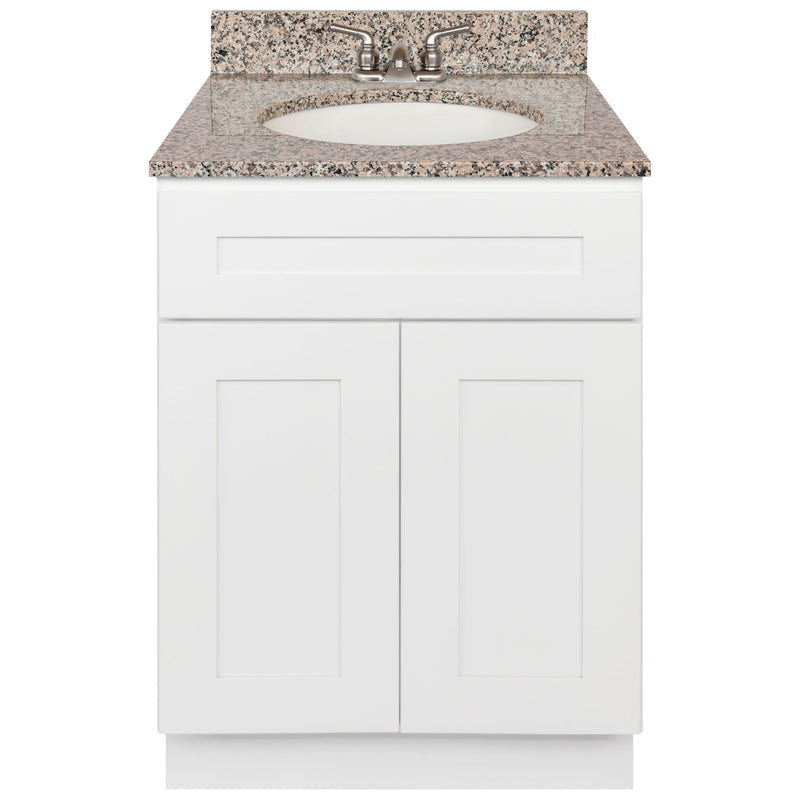 White Bathroom Vanity 24", Burlywood Granite Top, Faucet LB3B BU254-24AW-3B