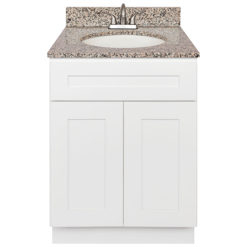 White Bathroom Vanity 24", Burlywood Granite Top, Faucet LB5B BU254-24AW-5B