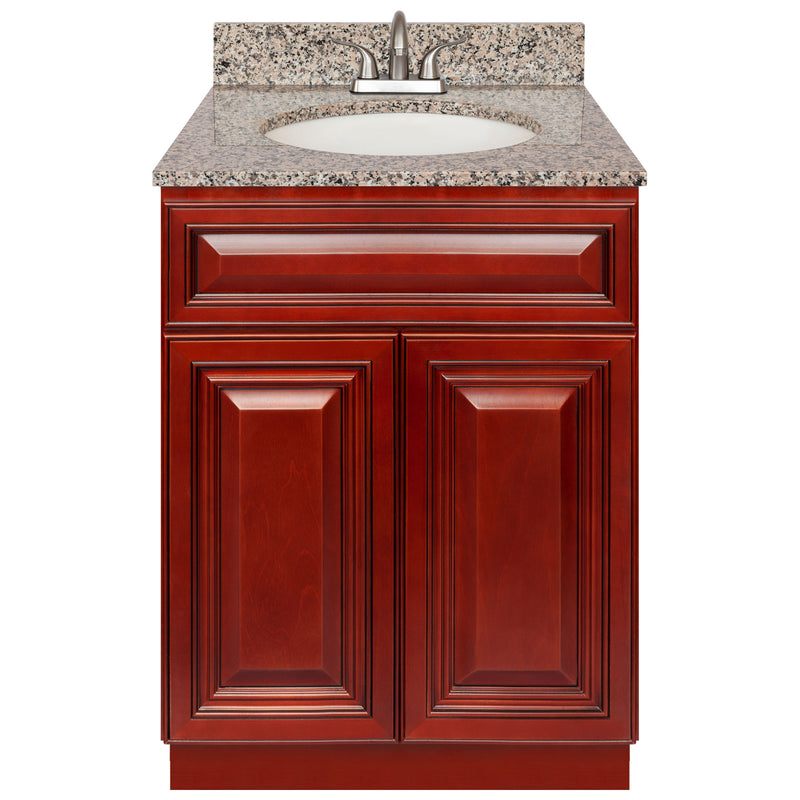 Cherry Bathroom Vanity 24", Burlywood Granite Top, Faucet LB5B BU254-24CH-5B