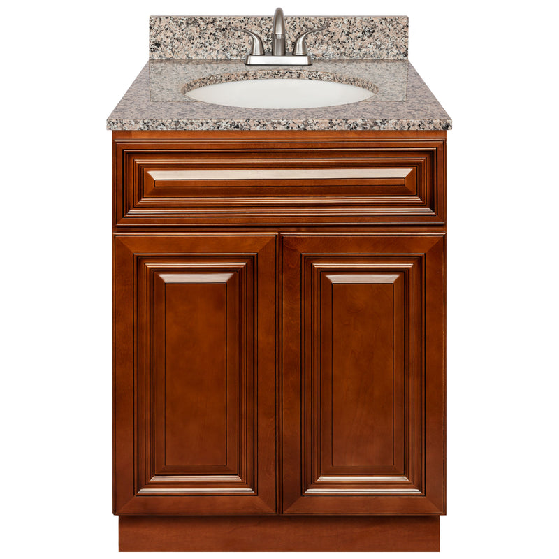 Brown Bathroom Vanity 24", Burlywood Granite Top, Faucet LB5B BU254-24GN-5B