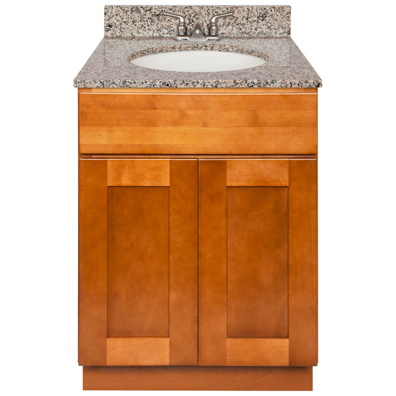 Brown Bathroom Vanity 24", Burlywood Granite Top, Faucet LB3B BU254-24NP-3B