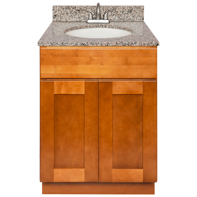 Brown Bathroom Vanity 24", Burlywood Granite Top, Faucet LB5B BU254-24NP-5B