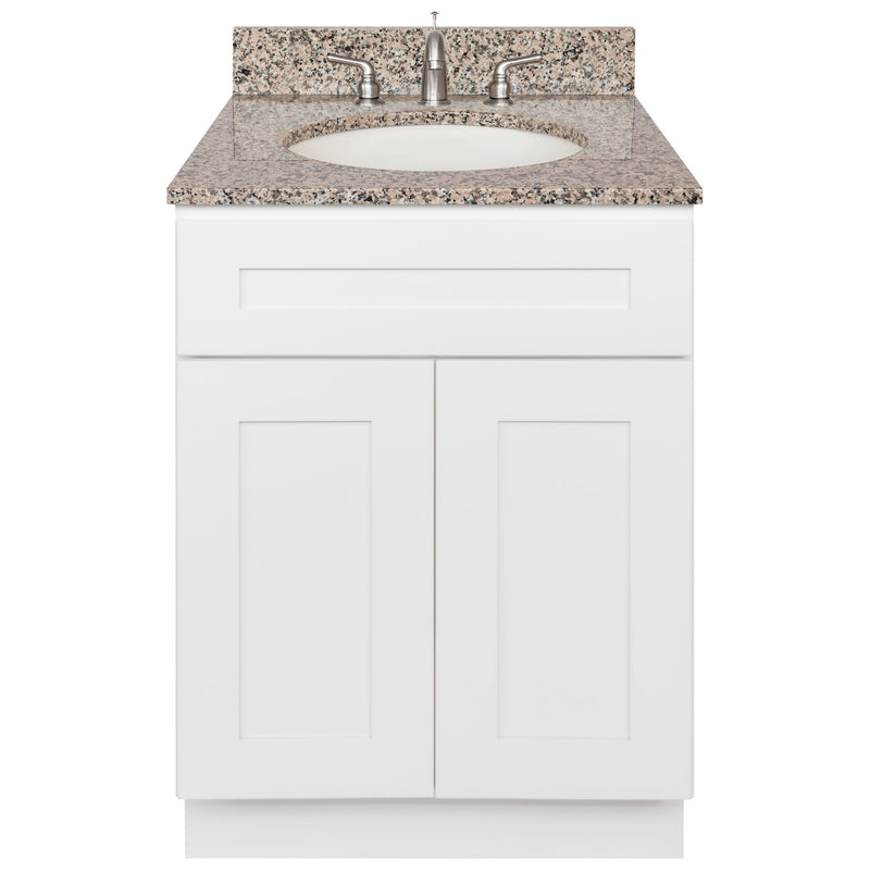 White Bathroom Vanity 24", Burlywood Granite Top, Faucet LB4B BU258-24AW-4B