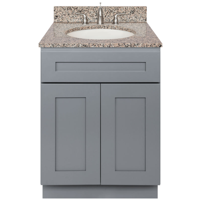 Cherry Bathroom Vanity 24", Burlywood Granite Top, Faucet LB4B BU258-24CG-4B