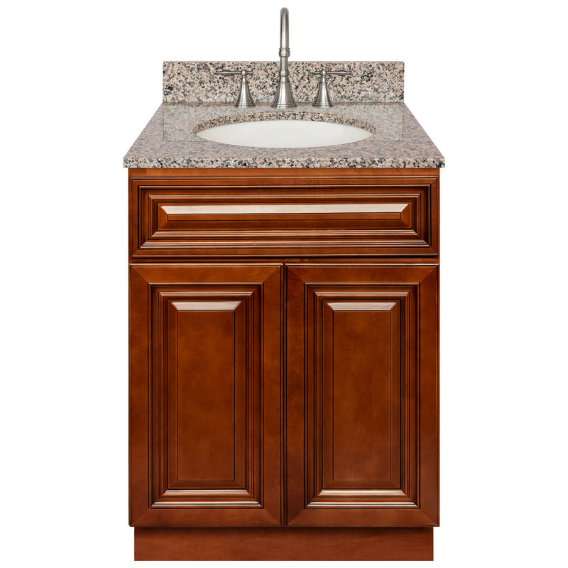 Brown Bathroom Vanity 24", Burlywood Granite Top, Faucet LB7B BU258-24GN-7B