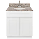 White Bathroom Vanity 30", Burlywood Granite Top, Faucet LB6B BU314-30AW-6B