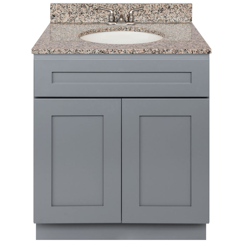 Cherry Bathroom Vanity 30", Burlywood Granite Top, Faucet LB3B BU314-30CG-3B