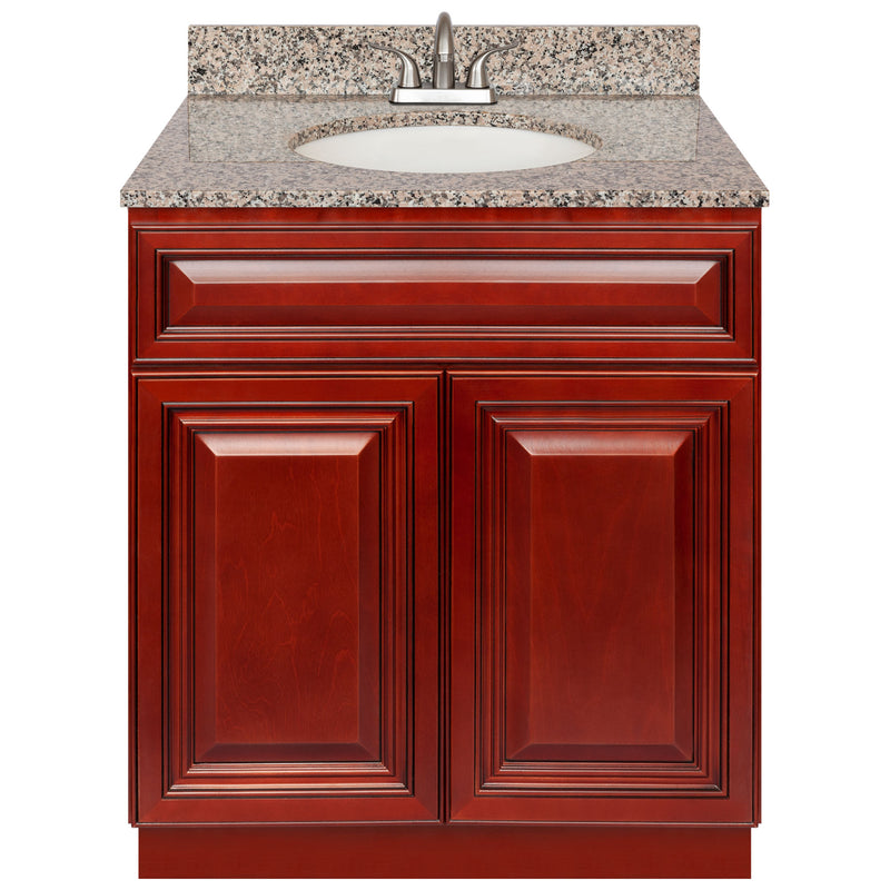 Cherry Bathroom Vanity 30", Burlywood Granite Top, Faucet LB5B BU314-30CH-5B