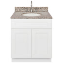 White Bathroom Vanity 30", Burlywood Granite Top, Faucet LB7B BU318-30AW-7B