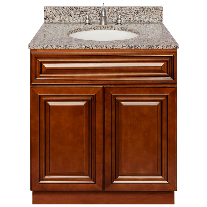 Brown Bathroom Vanity 30", Burlywood Granite Top, Faucet LB4B BU318-30GN-4B