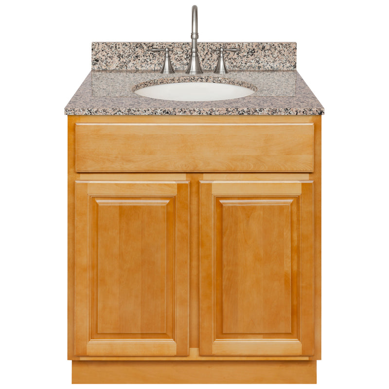 Brown Bathroom Vanity 30", Burlywood Granite Top, Faucet LB7B BU318-30RC-7B