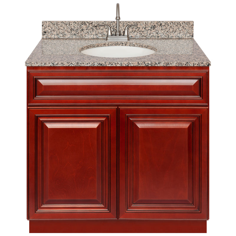 Cherry Bathroom Vanity 36", Burlywood Granite Top, Faucet LB6B BU374-36CH-6B