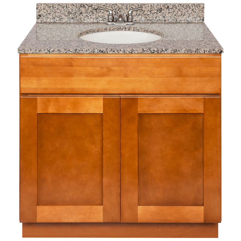 Brown Bathroom Vanity 36", Burlywood Granite Top, Faucet LB3B BU374-36NP-3B