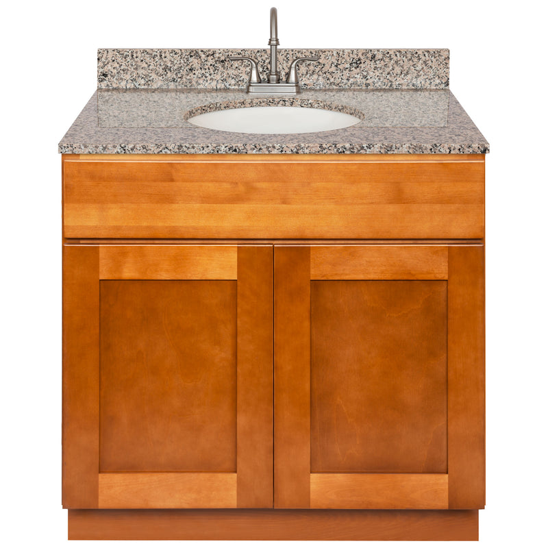 Brown Bathroom Vanity 36", Burlywood Granite Top, Faucet LB6B BU374-36NP-6B