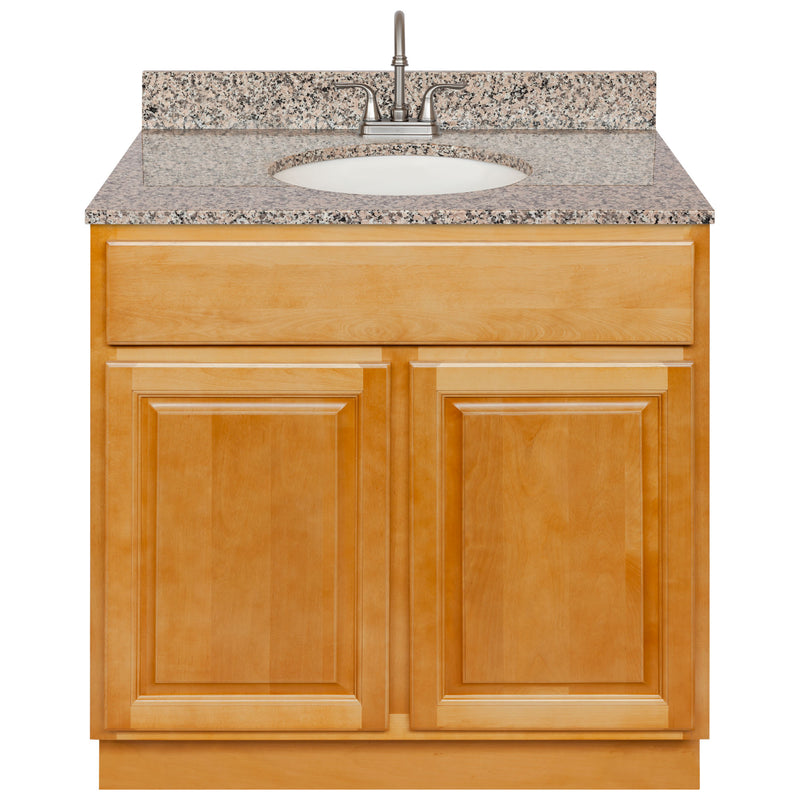 Brown Bathroom Vanity 36", Burlywood Granite Top, Faucet LB6B BU374-36RC-6B