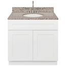 White Bathroom Vanity 36", Burlywood Granite Top, Faucet LB7B BU378-36AW-7B